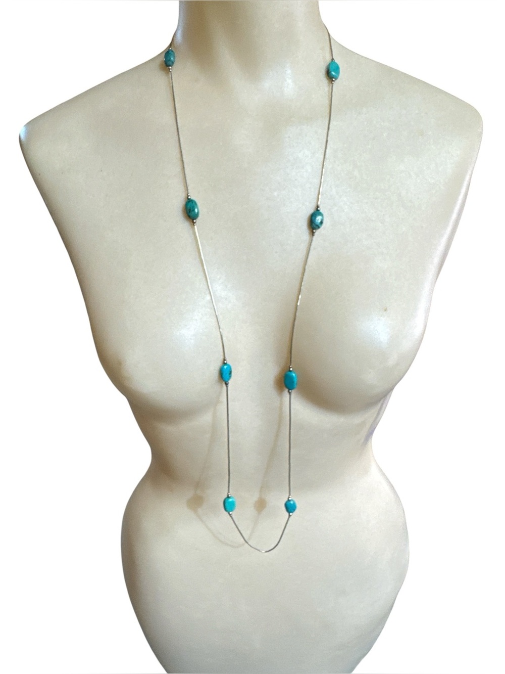 Southwest Liquid Sterling Silver Carolyn Pollock Relios Turquoise Necklace 39”